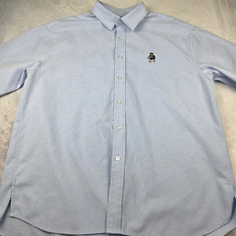 SPAO Mens Large Short Sleeve‎ Woodie Oxford Shirt Light Blue Cotton Polyester